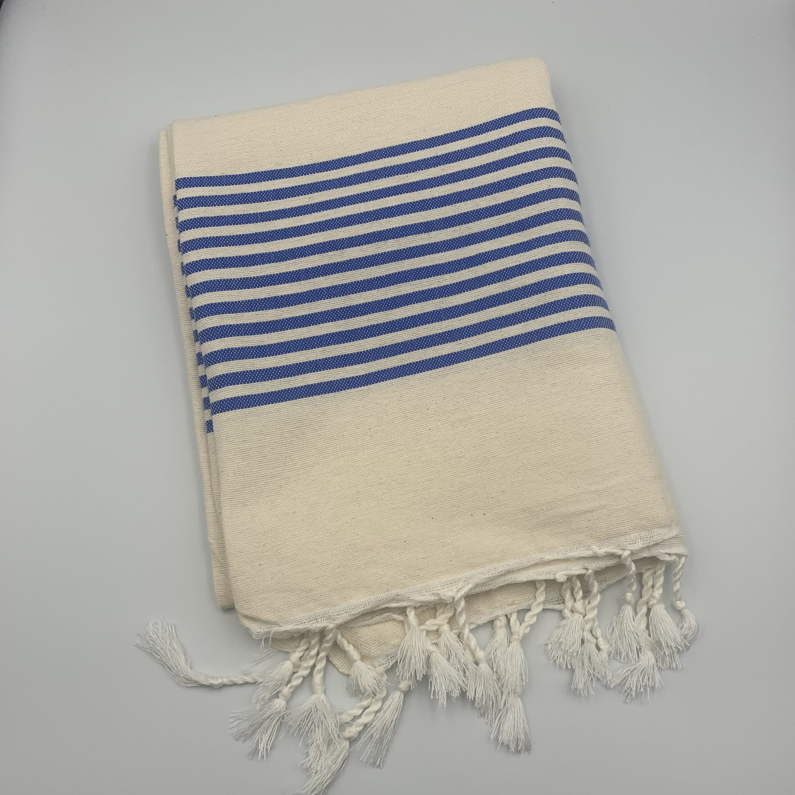 Fouta artisanale écrue / rayures bleues