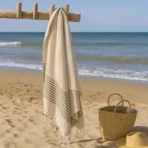 Fouta artisanale écrue / rayures marron