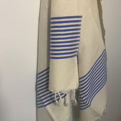 Fouta artisanale écrue / rayures bleues