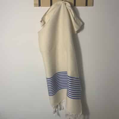 Fouta artisanale écrue / rayures bleues