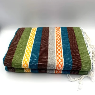 Plaid Rayé Autumn Bohème Chic, Wabi-Sabi, Artisanal Maroc - Kanel Déco