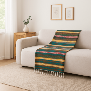 Plaid Rayé Autumn Bohème Chic, Wabi-Sabi, Artisanal Maroc - Kanel Déco