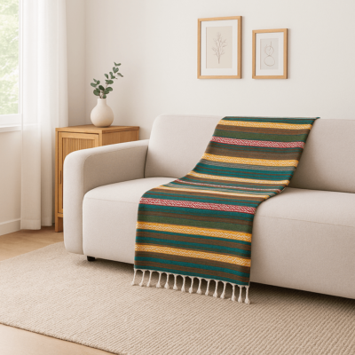 Plaid Rayé Autumn Bohème Chic, Wabi-Sabi, Artisanal Maroc - Kanel Déco