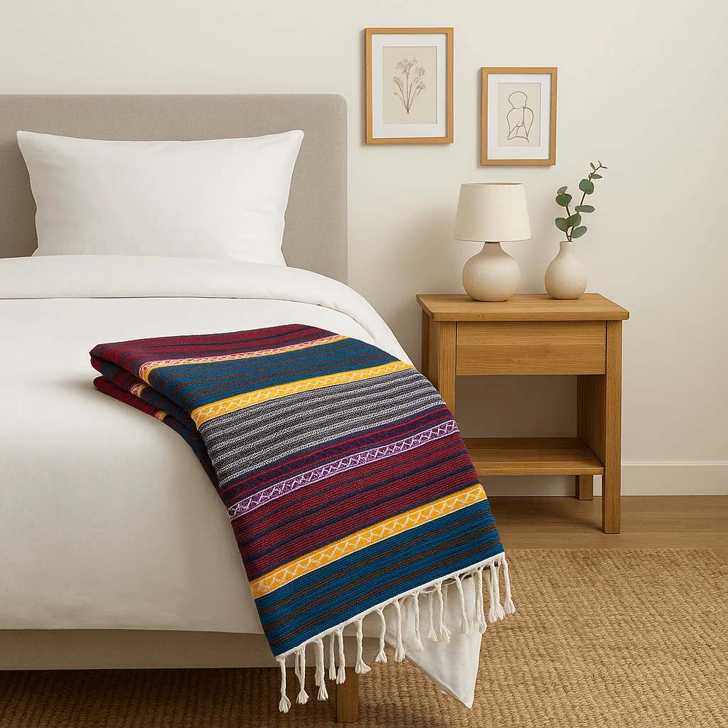 Plaid Rayé Urban Bohème Chic, Wabi-Sabi, Artisanal Maroc - Kanel Déco