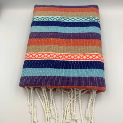 Plaid rayé Sienna Bohème Chic, Wabi-Sabi - artisanat marocain - Kanel Déco