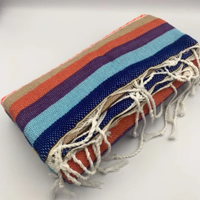 Plaid rayé Sienna Bohème Chic, Wabi-Sabi - artisanat marocain - Kanel Déco