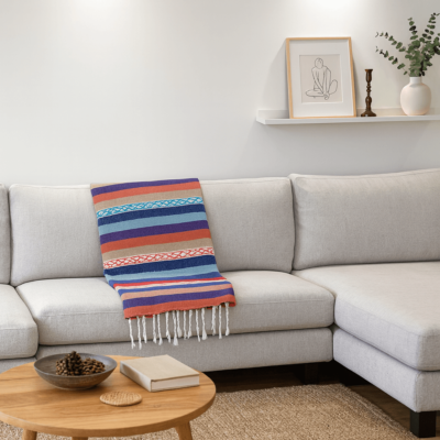 Plaid rayé Sienna Bohème Chic, Wabi-Sabi - artisanat marocain - Kanel Déco