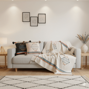 Plaid Canapé Berbère Marocain à Pompons TAZRA 100x200 cm