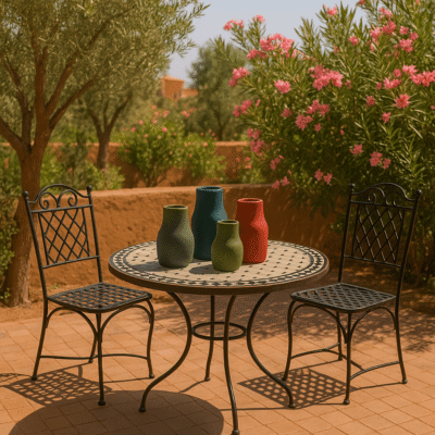 Ensemble de vases en céramique tadelakt ambiance marocaine en extérieur img 2 Vase céramique Tadelakt MIRAJ